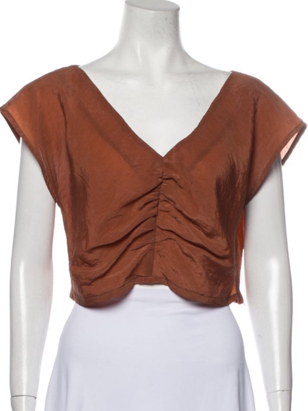 Rachel Comey Copper-Brown Ruched V-Neck Crop Top